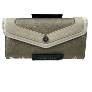 Grace Adele Metallic Gold Continental Wallet‎ Tri-Tone Faux Leather Snap Clutch